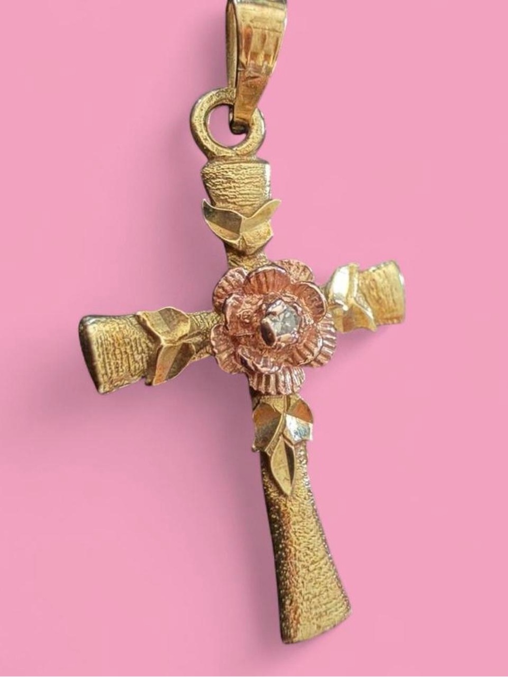 β¨ 10K Gold Two Tone Cross Pendant Rose Flower Religious Charm 10k βοΈ Jewelry - Picture 13 of 16